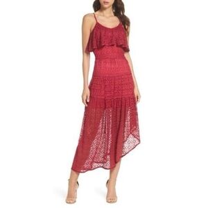 FOXIEDOX Rayna Asymmetrical Lace Dress In Magenta Size Small